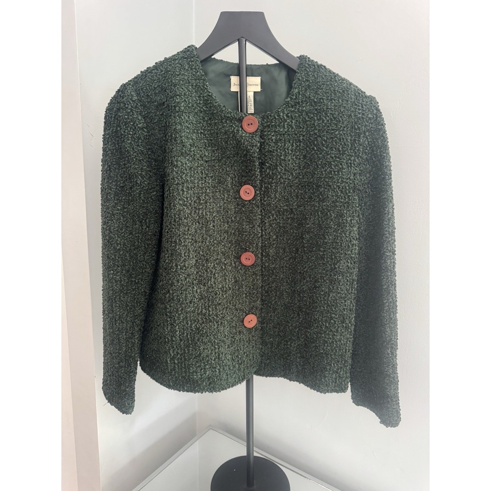 Jaclyn Smith Women's Size 6 Bouclé‎ Knit Jacket Green Button Front Lined Classic